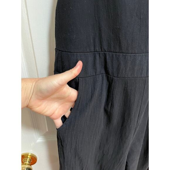 Black Wide Leg Overalls Boho Beach Coastal Loungewear Open Back Buttons Small - Picture 5 of 10